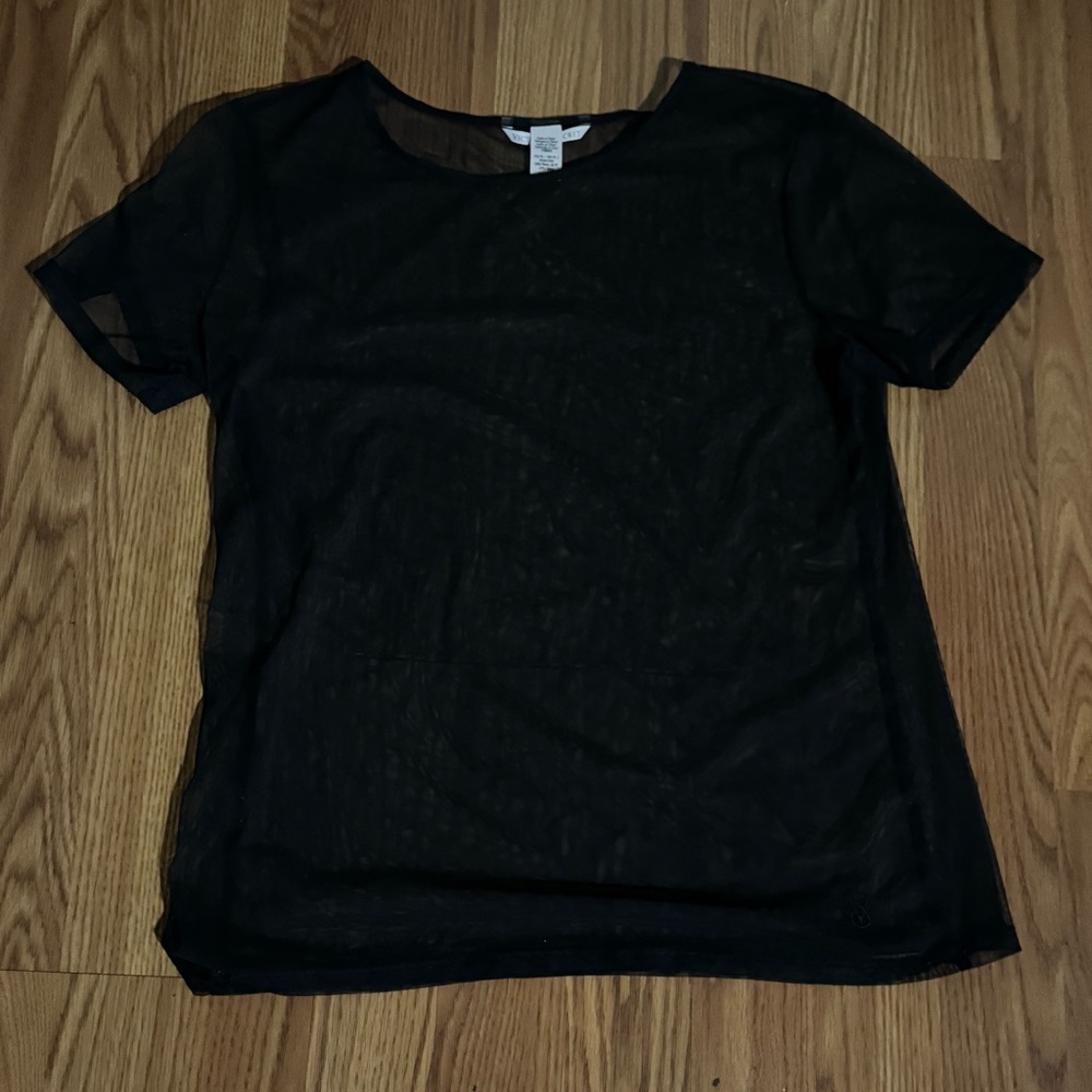Victoria's Secret White Label Sheer Mesh Black Short Sleeve Tee‎ Sexy Basics